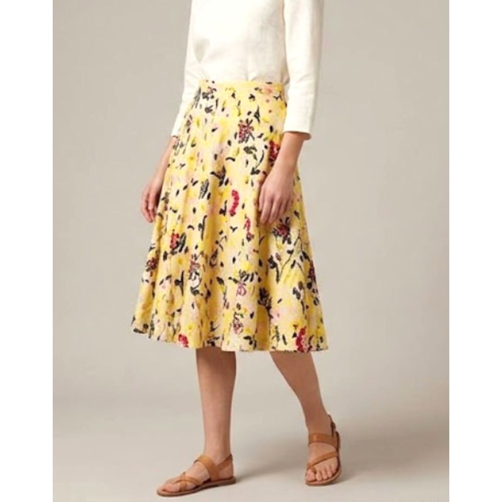 Cotton Floral Skirt 10 Long Butter Yellow A Line Whimsical Boho Cottage Modest